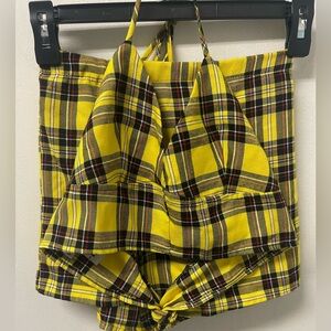 Purr melrose yellow plaid 2pc halter top skirt set